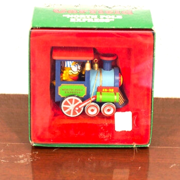 Vintage Garfield "North Pole Express" Christmas Ornament Enesco Wind Up Train  - Picture 1 of 6